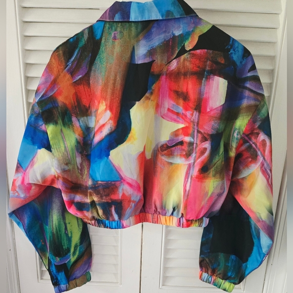 Forever 21 Cropped Neon Abstract Zip Jacket S - Picture 8 of 8